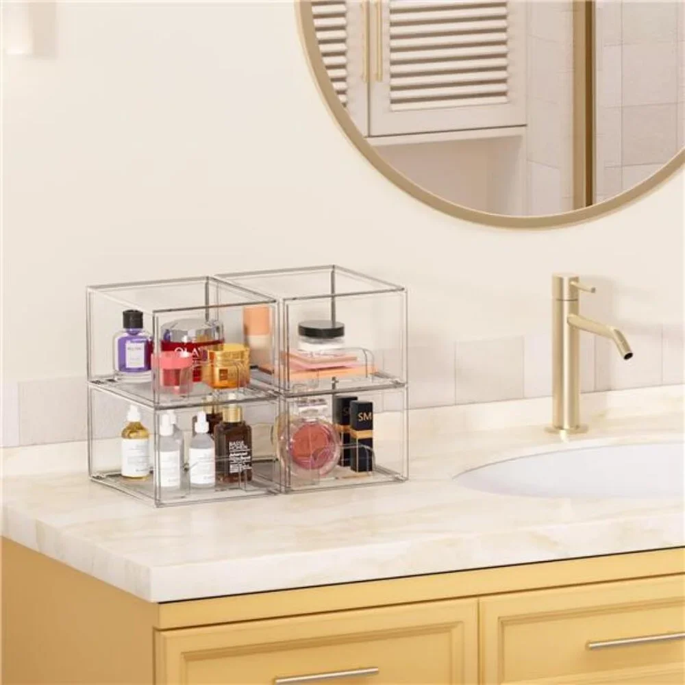 Stackable Makeup Storage Drawers, 4 Pack Acrylic Bathroom Organizers